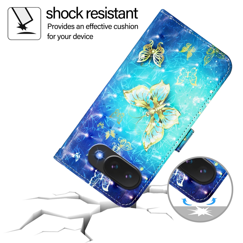 Patte könyv tok Google Pixel 10a - kék és arany pillangókhoz