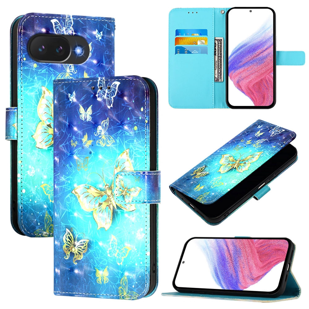 Patte könyv tok Google Pixel 10a - kék és arany pillangókhoz