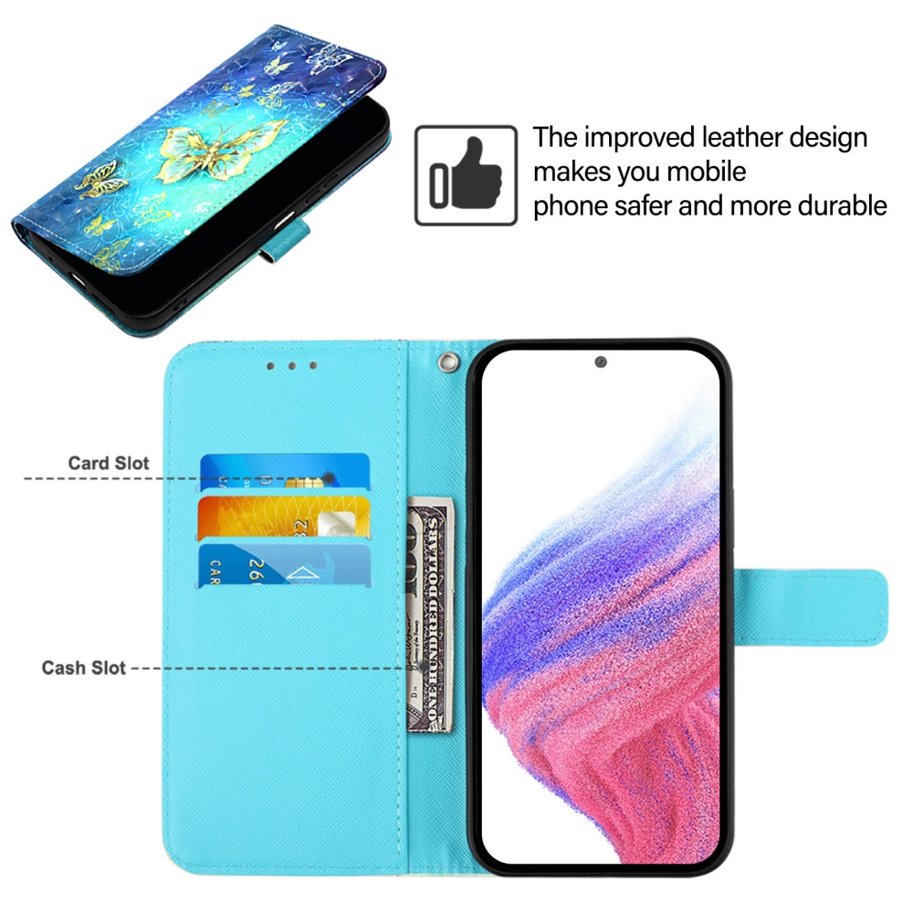 Patte könyvformájú tok a Google Pixel 11 Pro/11-hez – kék-arany pillangók