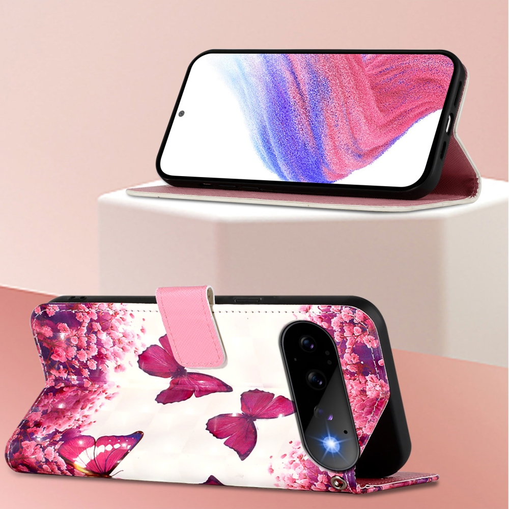 Patte könyvformájú tok a Google Pixel 11 Pro/11-hez – rózsaszín pillangók