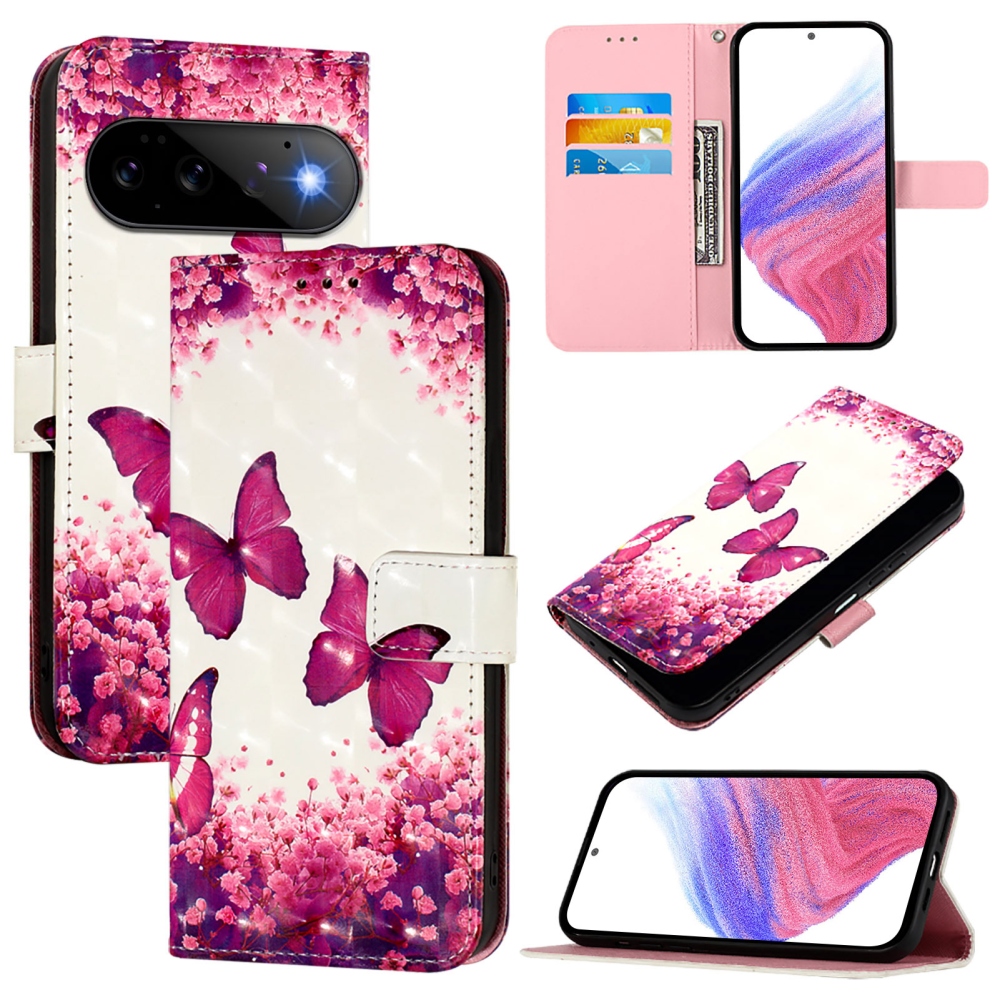 Patte könyvformájú tok a Google Pixel 11 Pro/11-hez – rózsaszín pillangók