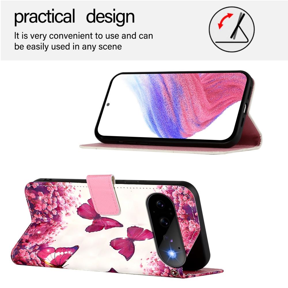 Patte könyvformájú tok a Google Pixel 11 Pro/11-hez – rózsaszín pillangók