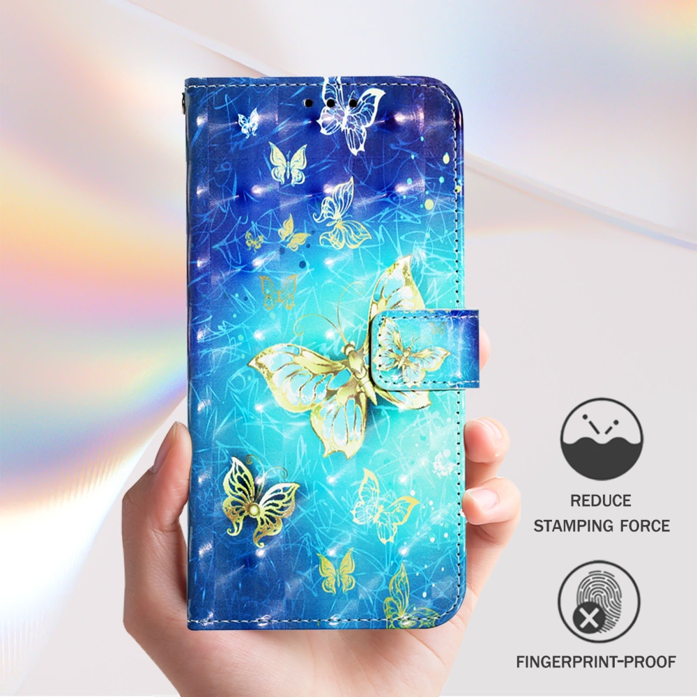 Patte könyvhátú tok az iPhone 18 Pro Max/17 Pro Max készülékhez – kék-arany pillangók