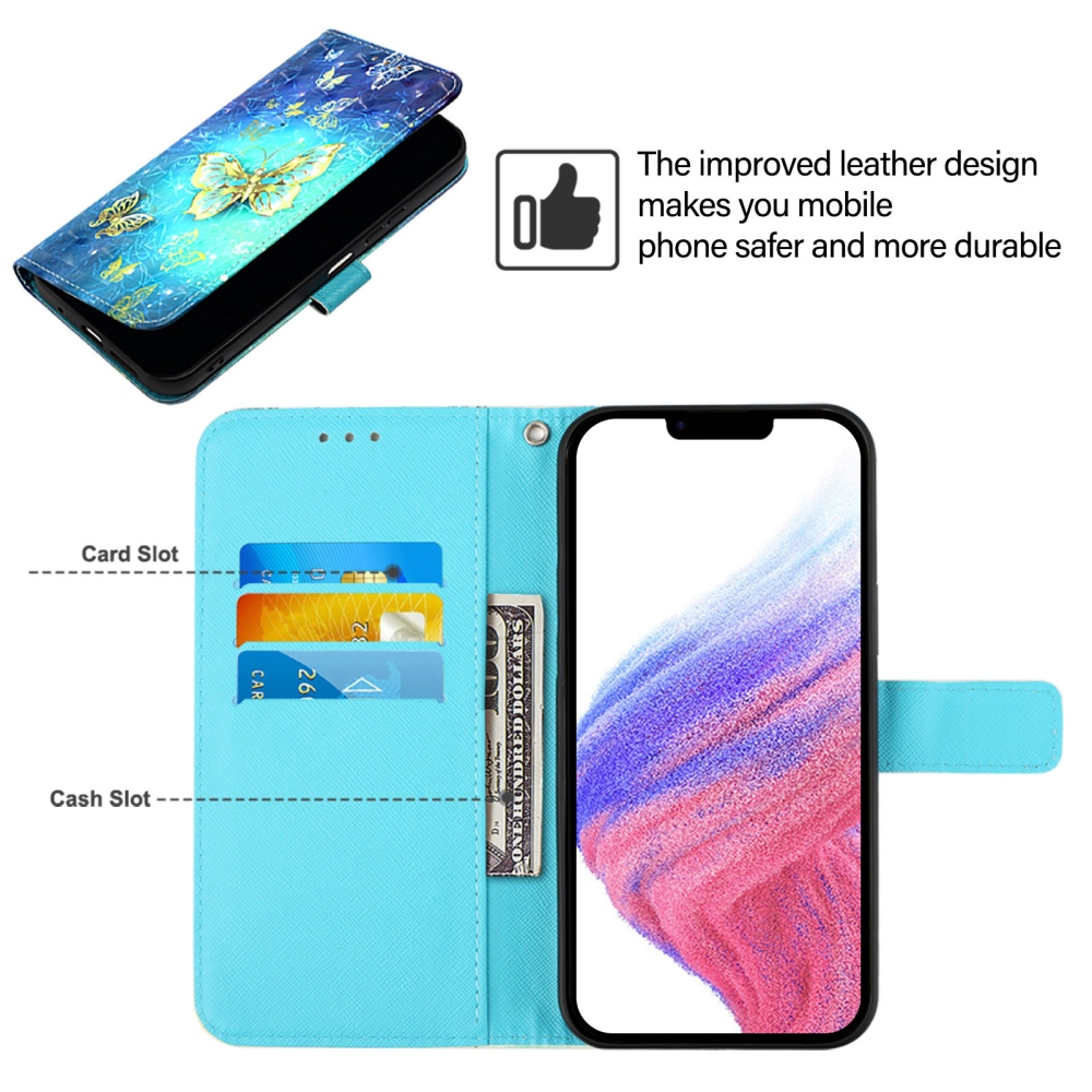 Patte könyvhátú tok az iPhone 18 Pro Max/17 Pro Max készülékhez – kék-arany pillangók