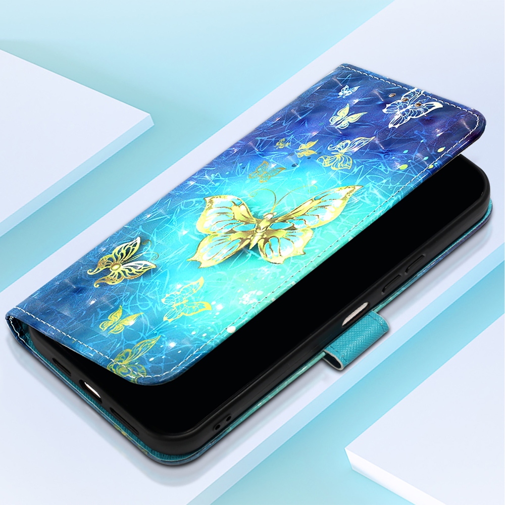 Patte könyvhátú tok az iPhone 18 Pro Max/17 Pro Max készülékhez – kék-arany pillangók