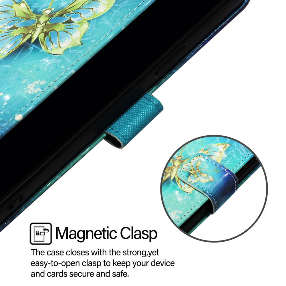 Patte könyvhátú tok az iPhone 18 Pro Max/17 Pro Max készülékhez – kék-arany pillangók