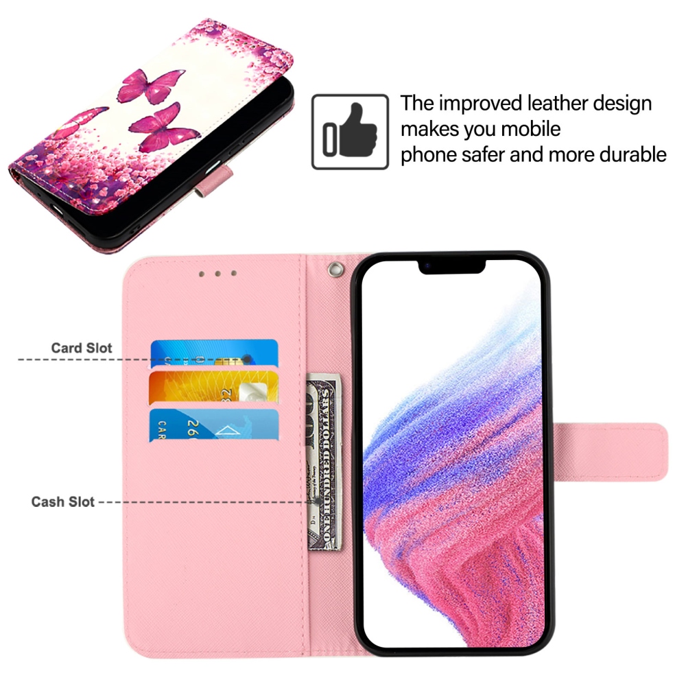 Patte könyvformájú tok az iPhone 18 Pro Max/17 Pro Max készülékhez – rózsaszín pillangók