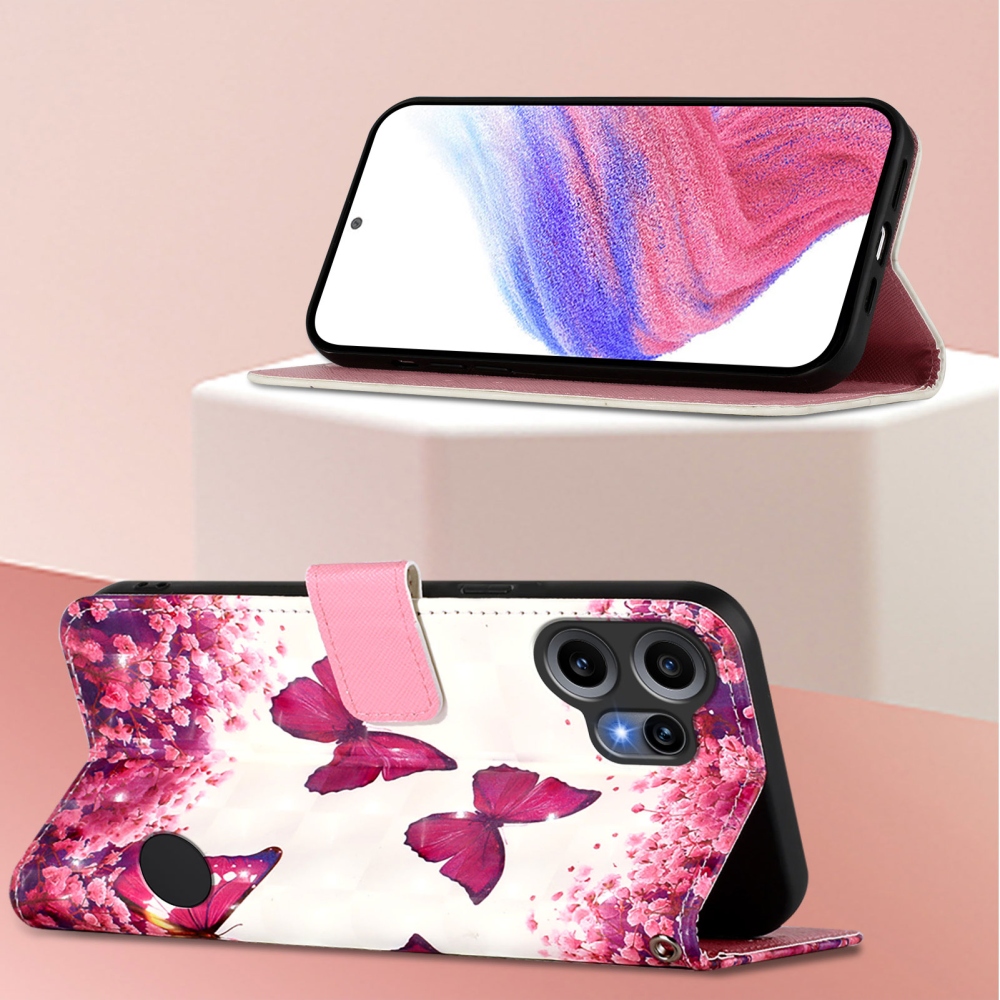 Patte könyvtáska Nothing CMF Phone 2 Pro készülékhez - rózsaszín pillangók