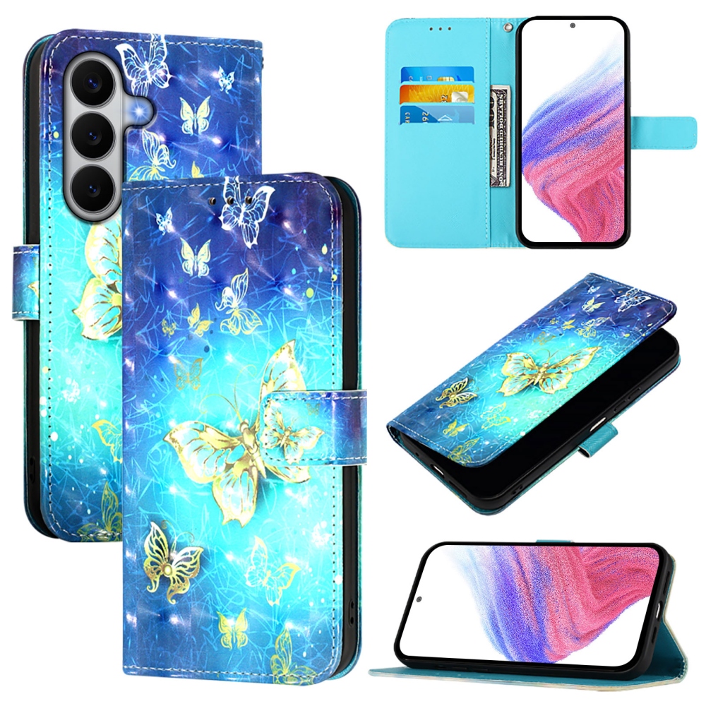 Patte könyv tok Samsung Galaxy A27 készülékhez - kék és arany pillangók