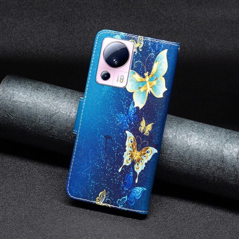 Patte könyv tok Xiaomi 13 Lite-hoz - zöld és arany pillangók