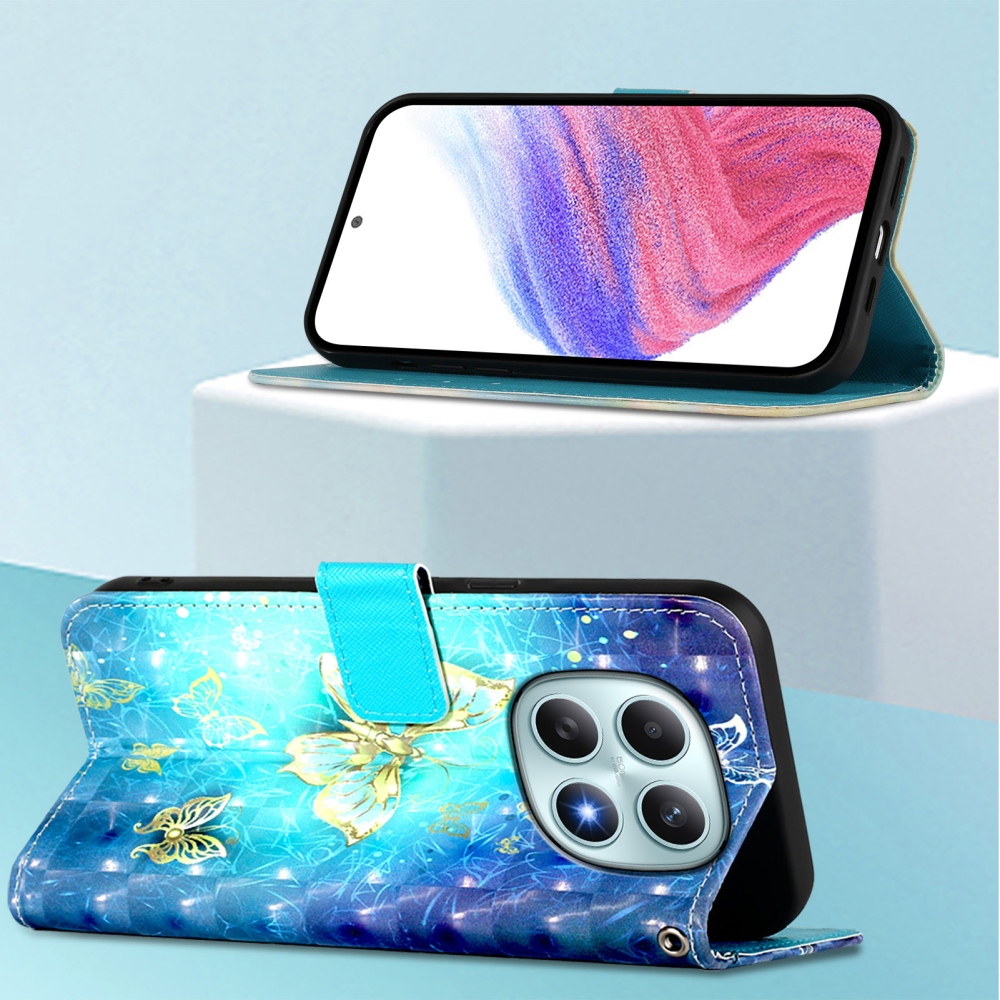 Patte book tok Xiaomi Poco M8 5G/Redmi Note 15 5G/Note 15 4G - kék és arany pillangókhoz