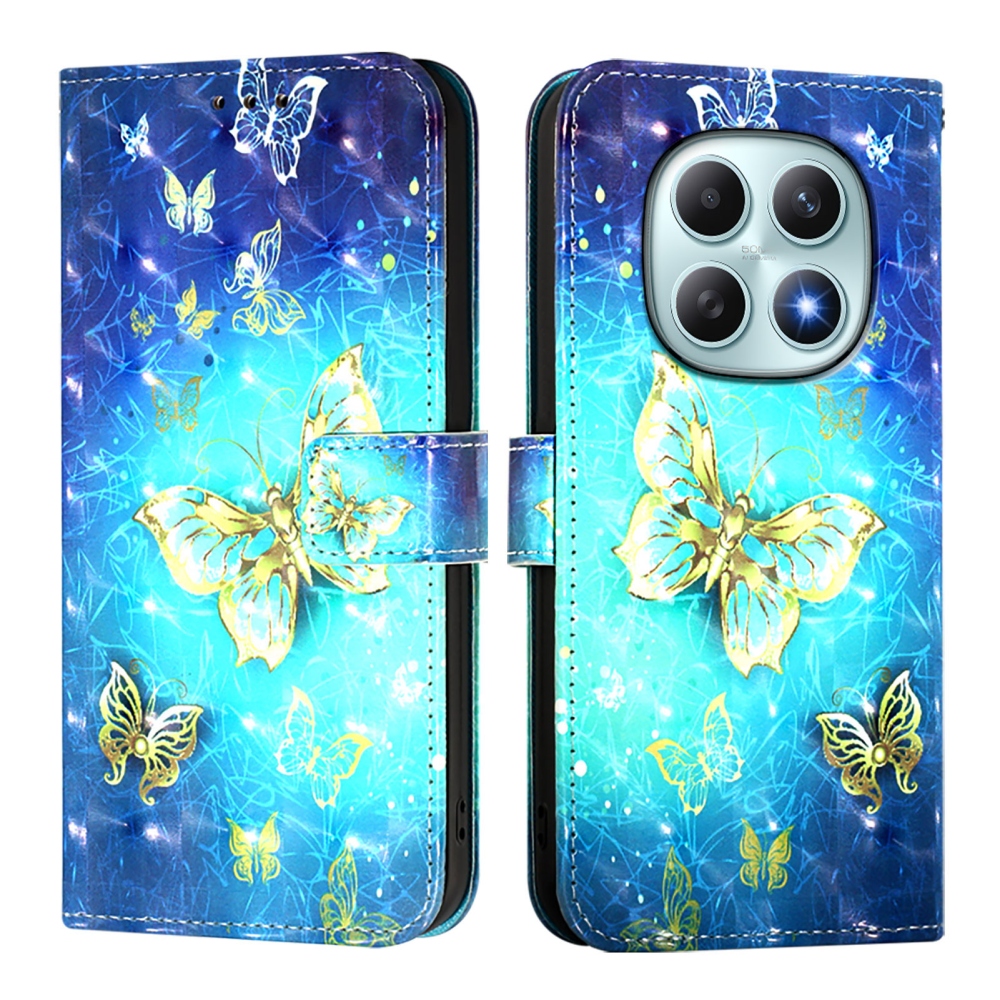 Patte book tok Xiaomi Poco M8 5G/Redmi Note 15 5G/Note 15 4G - kék és arany pillangókhoz