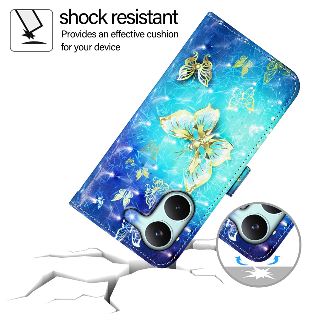 Patte könyv tok Xiaomi Poco X8 Pro 5G - kék és arany pillangókhoz