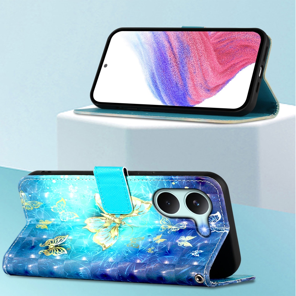 Patte könyv tok Xiaomi Poco X8 Pro 5G - kék és arany pillangókhoz