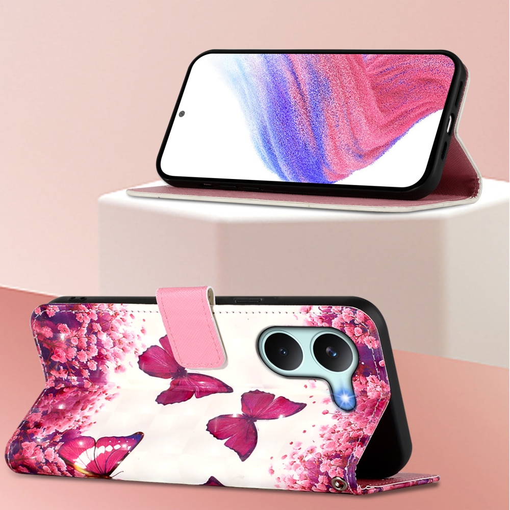 Patte könyv tok Xiaomi Poco X8 Pro 5G - rózsaszín pillangókhoz