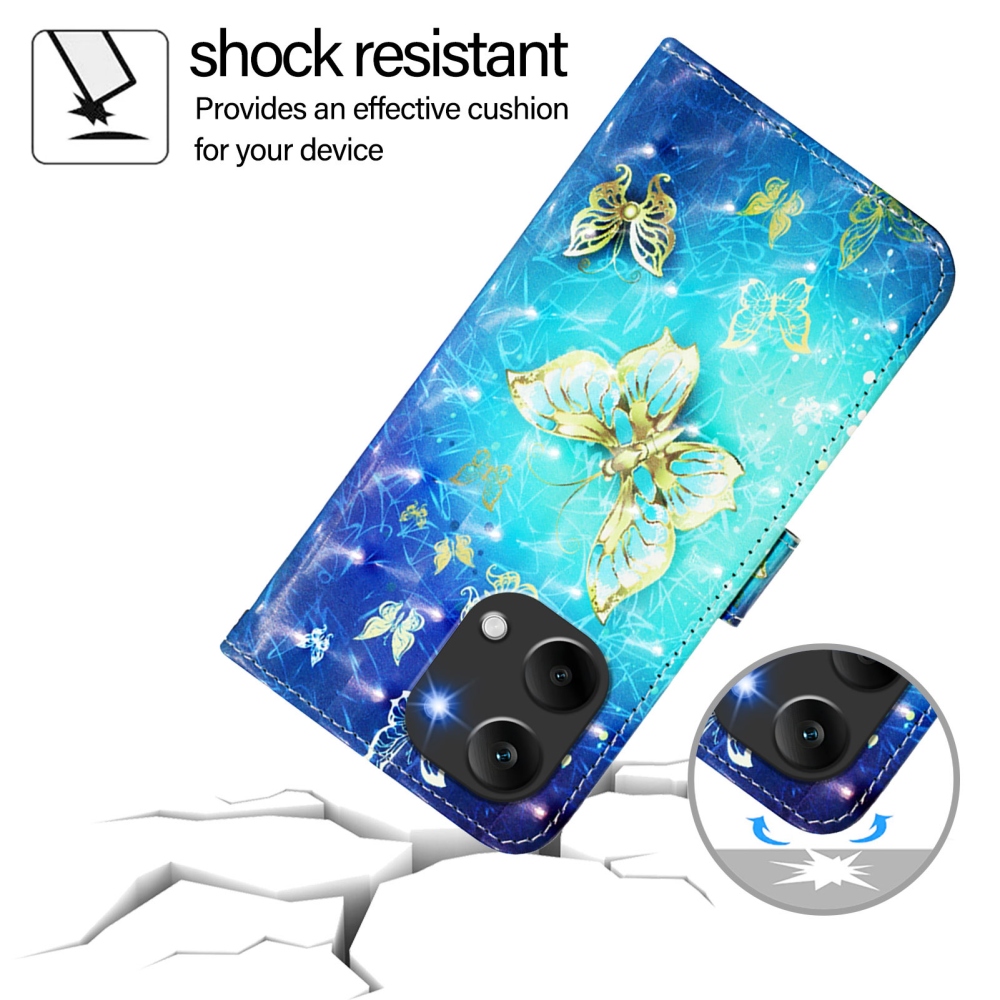 Patte könyv tok Xiaomi Poco X8 Pro Max 5G - kék és arany pillangókhoz