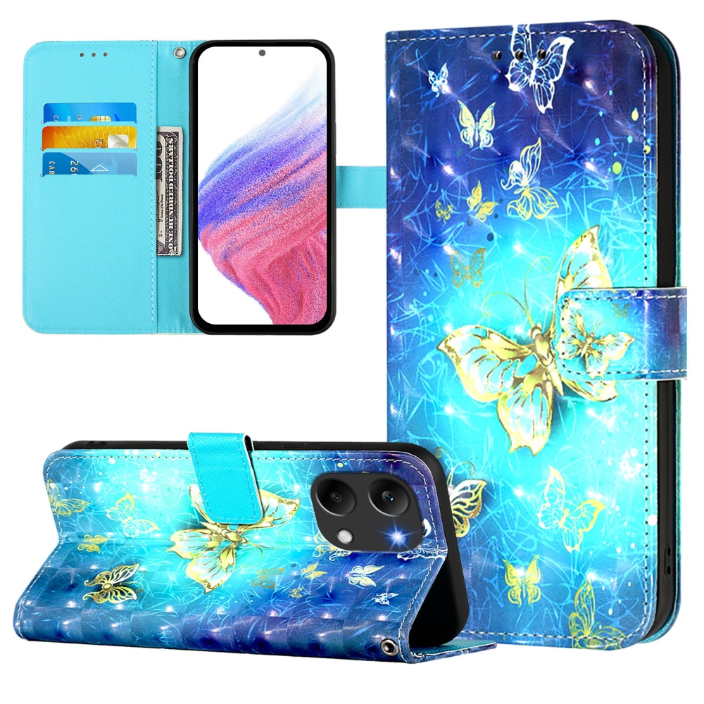 Patte könyv tok Xiaomi Poco X8 Pro Max 5G - kék és arany pillangókhoz
