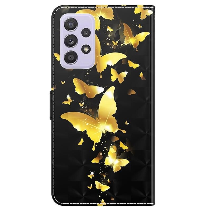 Nyomtatott pénztárca tok Samsung Galaxy A13 4G - arany pillangókhoz