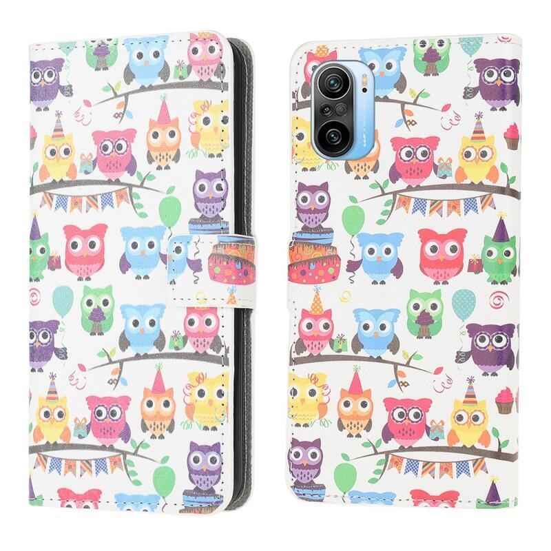 Patte pénztárca tok Xiaomi Poco F3-hoz - színes baglyok