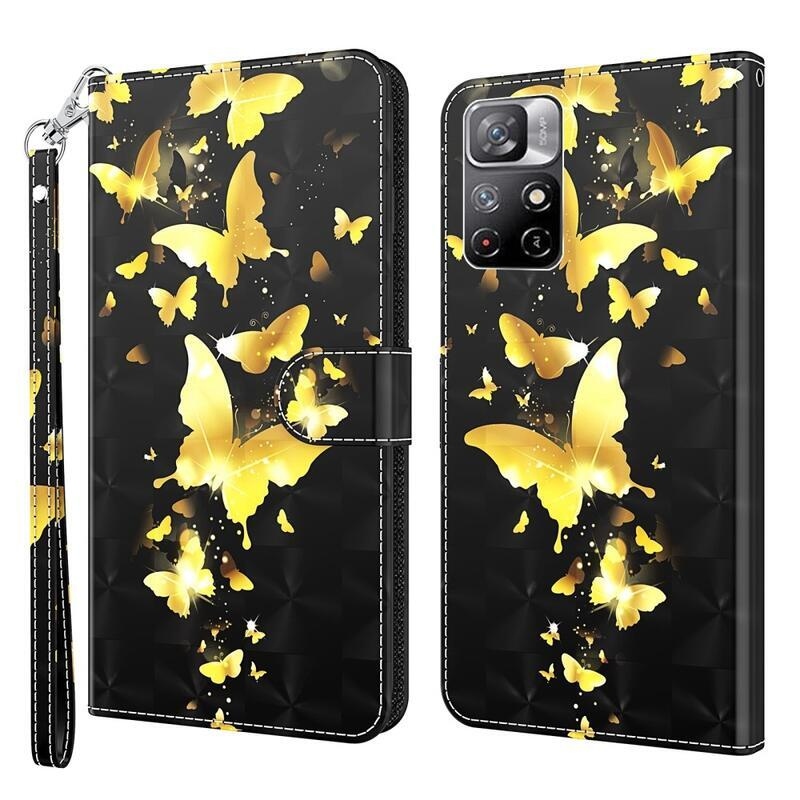 Nyomtatott pénztárca tok Xiaomi Poco M4 Pro 5G/Redmi Note 11S 5G - arany lepkékhez