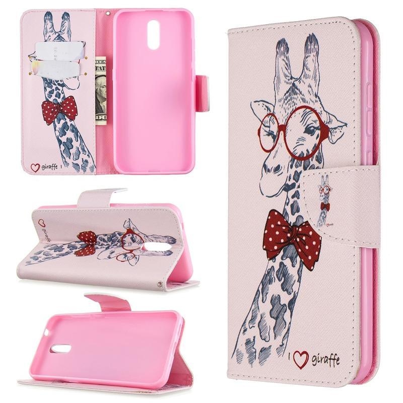 Patte PU bőr pénztárca tok Nokia 2.3 mobiltelefonhoz - zsiráf szemüveggel