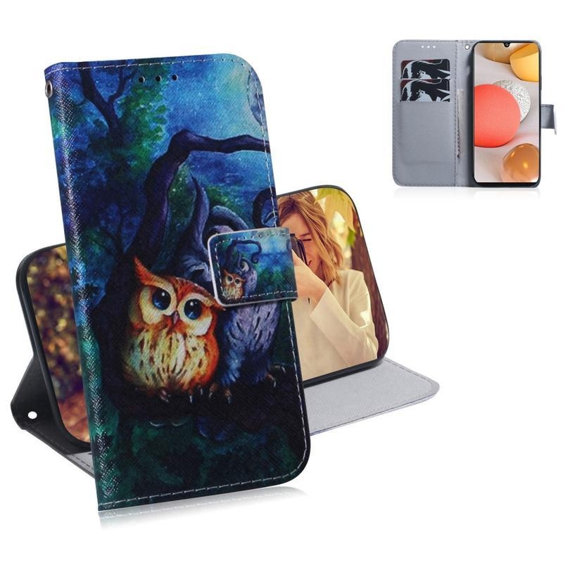 Patte PU bőr pénztárca tok Samsung Galaxy A42 5G-hez - bagoly