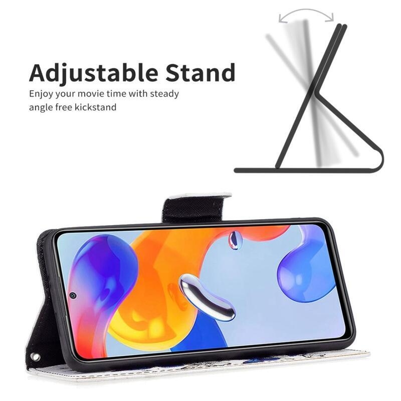 Patte PU bőr pénztárca tok Xiaomi Poco M4 Pro 4G - fehér és kék pillangókhoz