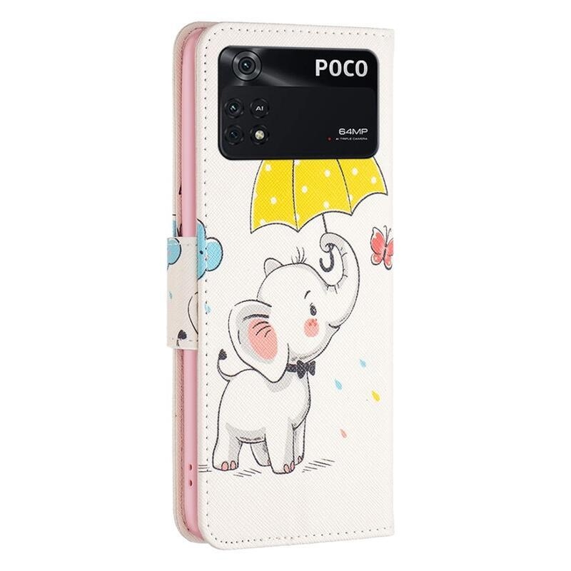 Patte PU bőr pénztárca tok Xiaomi Poco M4 Pro 4G - elefánt esernyővel