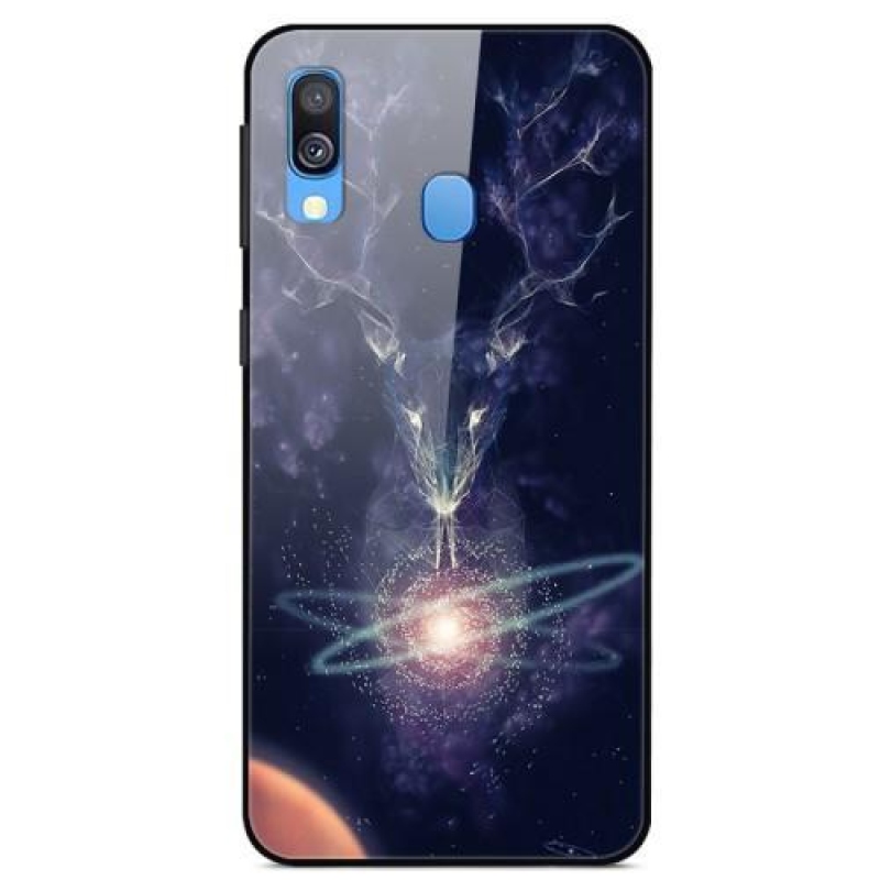 Mintás gél hibrid tok üveg hátlappal Samsung Galaxy A20e készülékhez - világító jávorszarvas