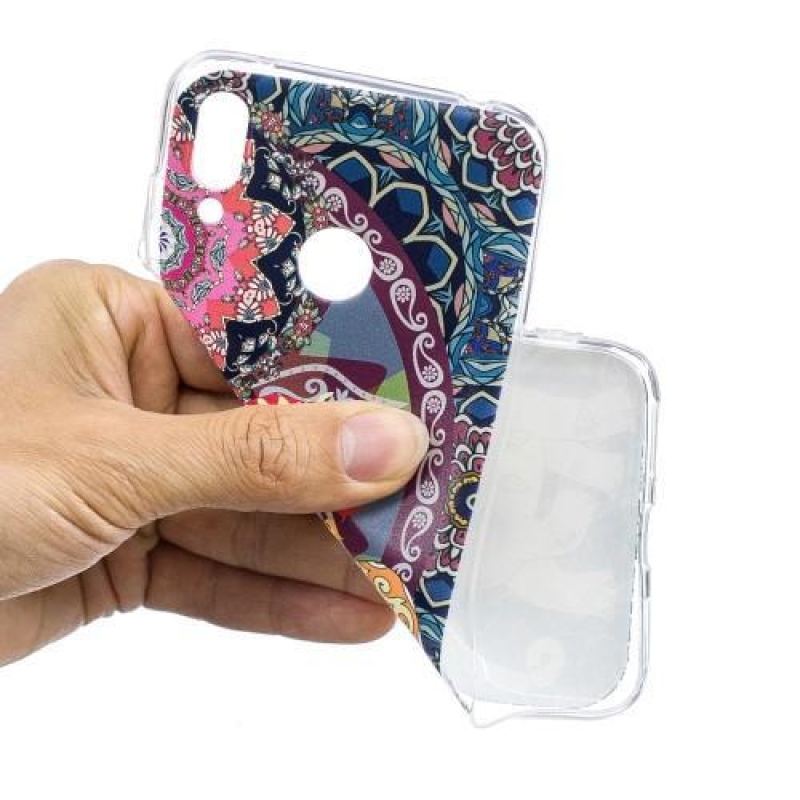 Mintás zselés tok a mobil Huawei Y7 (2019) - virágok és elefánt