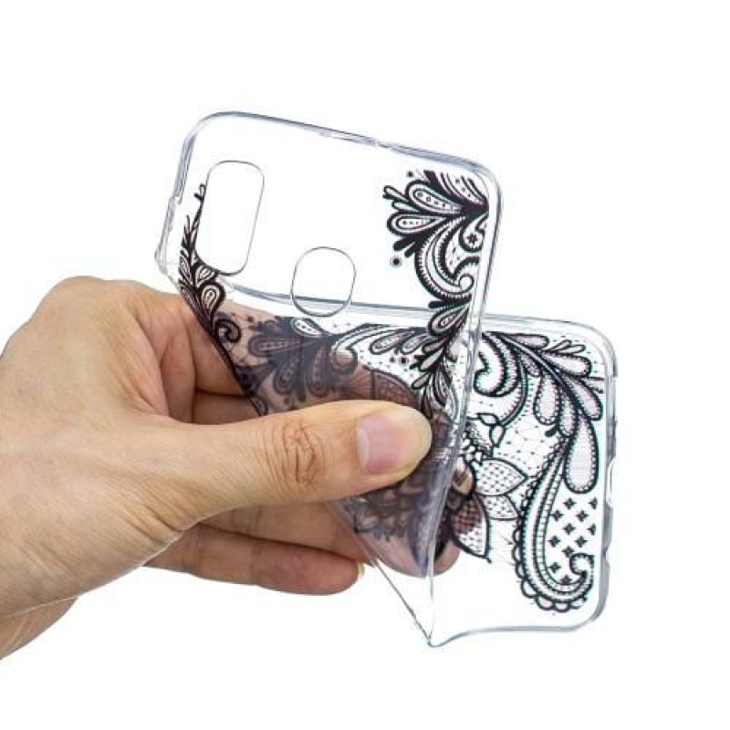 Mintás zselés tok Samsung Galaxy A20 / A30 készülékhez - fekete virág