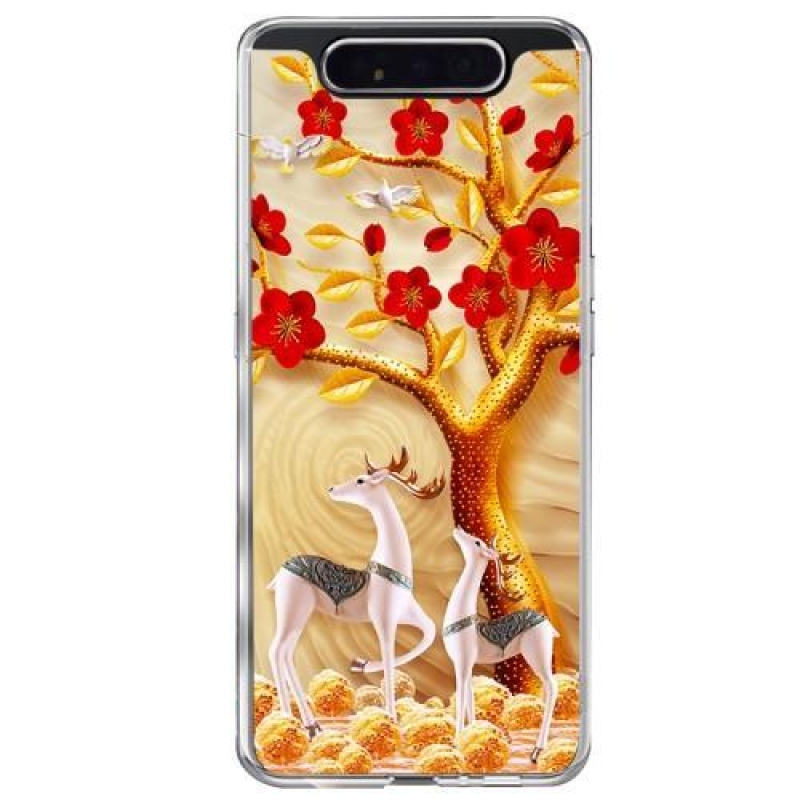 Mintás zselés tok mobiltelefonhoz Samsung Galaxy A80 - rénszarvas és fa