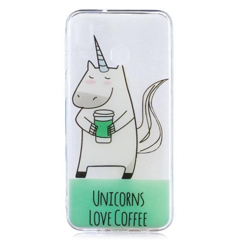 Mintás zselés tok Samsung Galaxy M20-hoz - egyszarvú szerető kávé