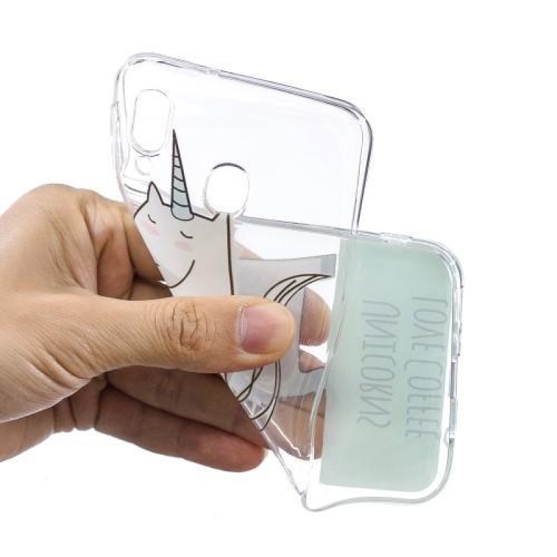 Mintás zselés tok Samsung Galaxy M20-hoz - egyszarvú szerető kávé