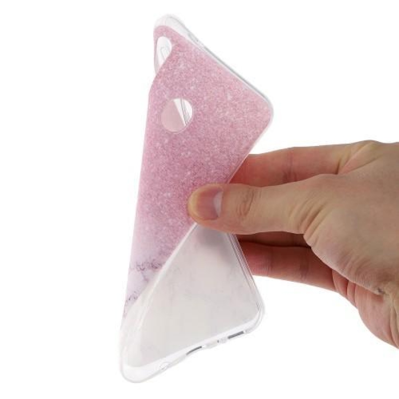 Mintás gél tok Samsung Galaxy M20 készülékhez - rózsaszín csillogás és márvány