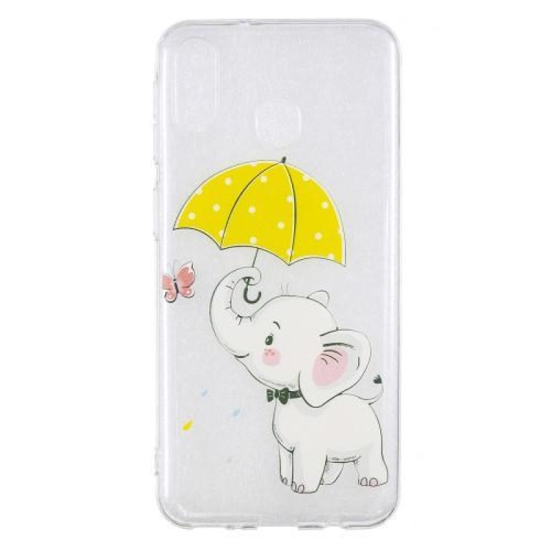 Mintás zselés tok Samsung Galaxy M20 készülékhez - elefánt és esernyő