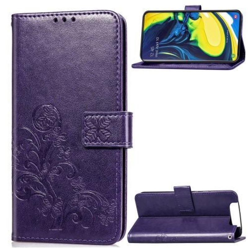 Mintás PU bőr pénztárca tok Samsung Galaxy A80-hoz - lila