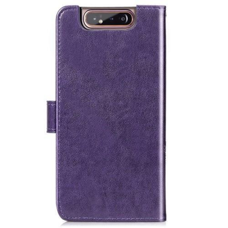 Mintás PU bőr pénztárca tok Samsung Galaxy A80-hoz - lila