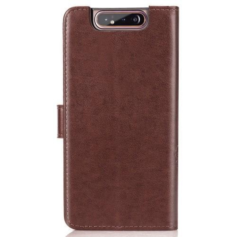 Mintás PU bőr pénztárca tok Samsung Galaxy A80-hoz - barna