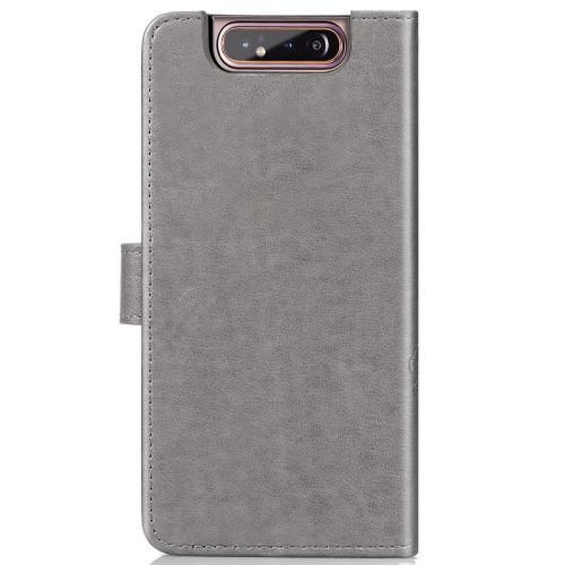 Mintás PU bőr pénztárca tok Samsung Galaxy A80-hoz - szürke