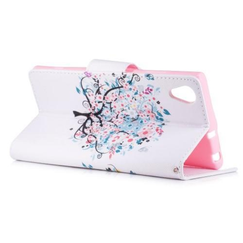 Mintás PU bőr pénztárca tok Sony Xperia XA1 Plus-hoz - kék fa