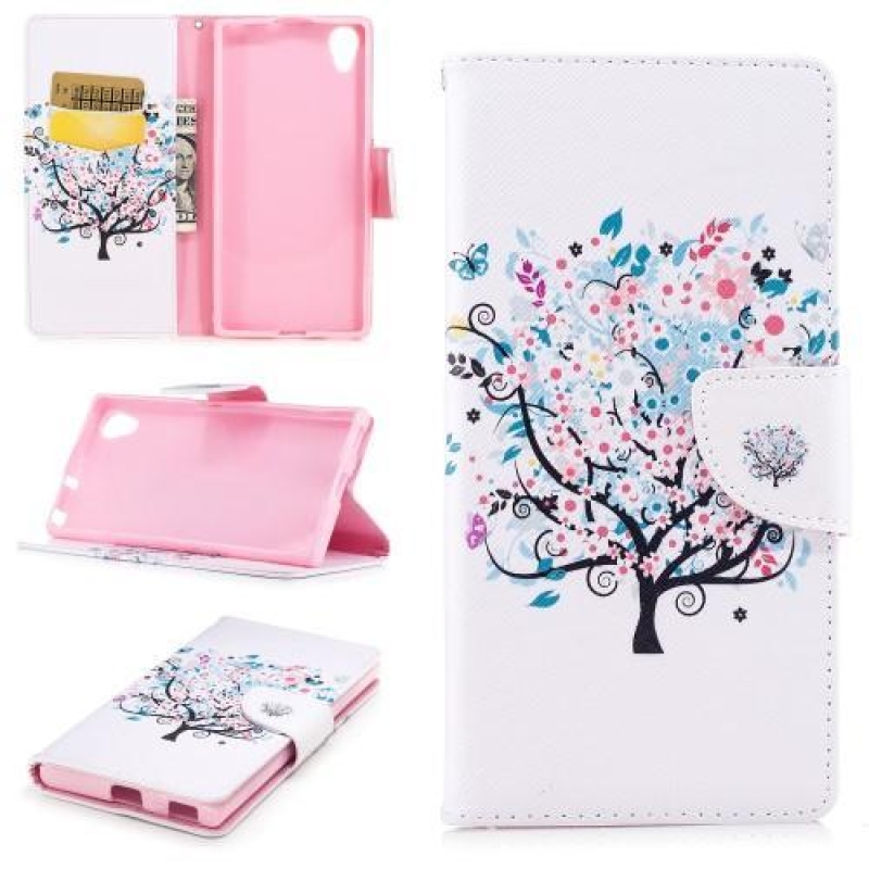 Mintás PU bőr pénztárca tok Sony Xperia XA1 Plus-hoz - kék fa