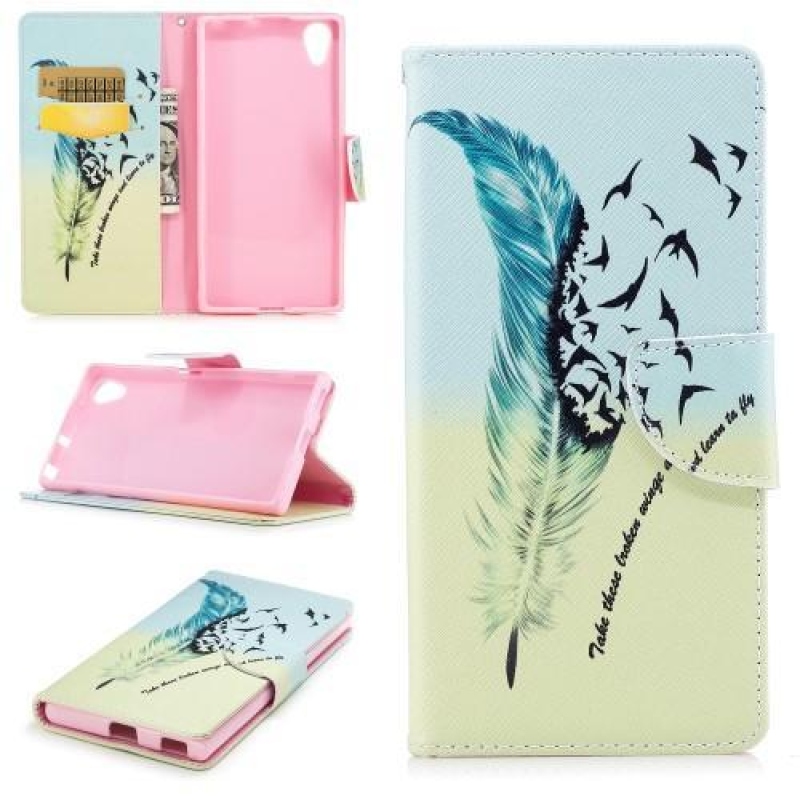 Mintás PU bőr pénztárca tok Sony Xperia XA1 Plus-hoz - toll