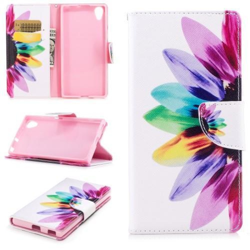 Minta PU bőr pénztárca tok Sony Xperia XA1 Plus-hoz - napraforgó