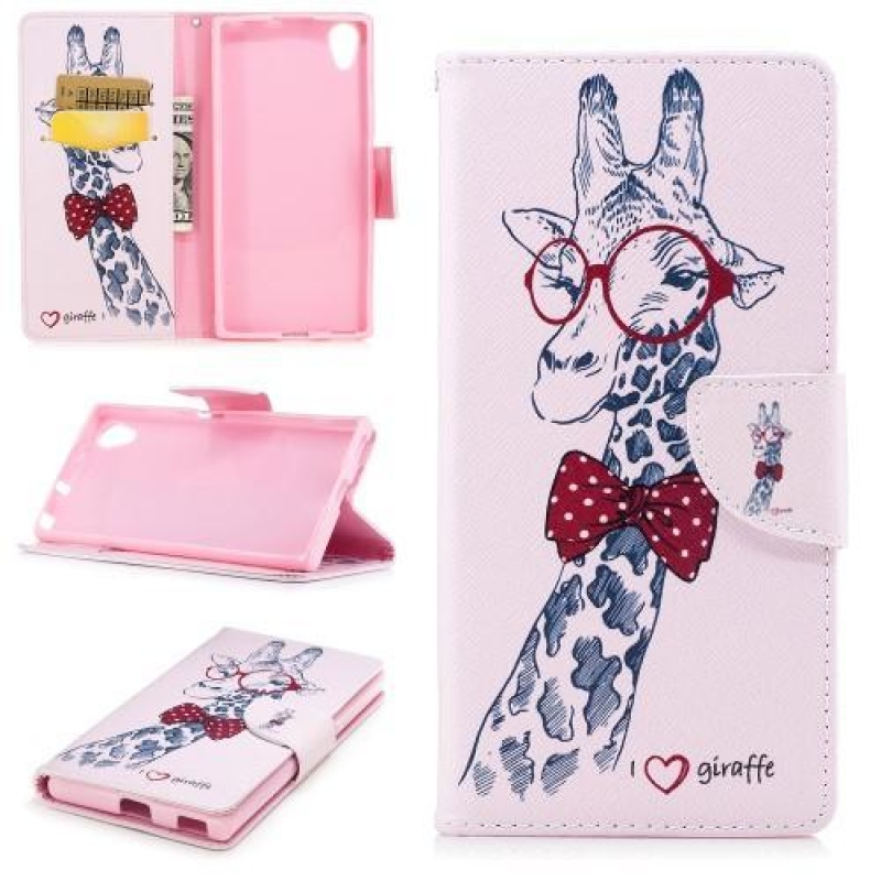 Mintás PU bőr pénztárca tok Sony Xperia XA1 Plus-hoz - zsiráf