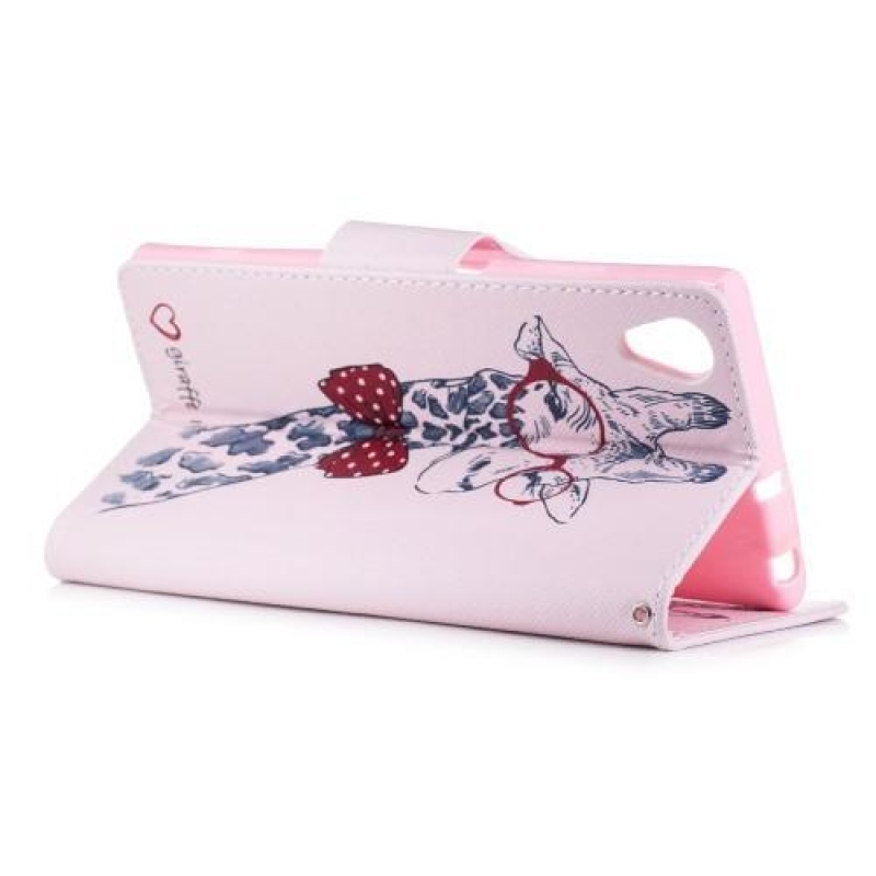 Mintás PU bőr pénztárca tok Sony Xperia XA1 Plus-hoz - zsiráf