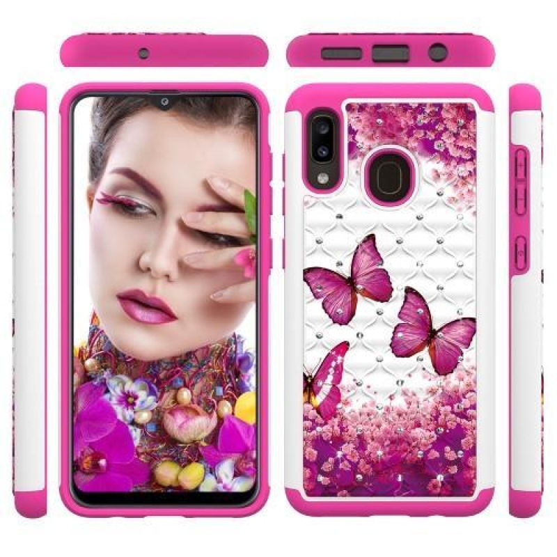 Mintás tartós borító a mobil Samsung Galaxy A20 / Galaxy A30 készülékhez - rózsaszín pillangók