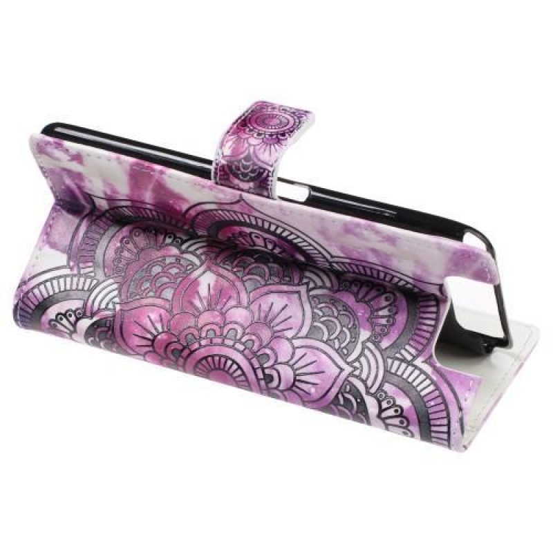 Mintás PU bőr pénztárca tok Samsung Galaxy A80-hoz - fekete virág