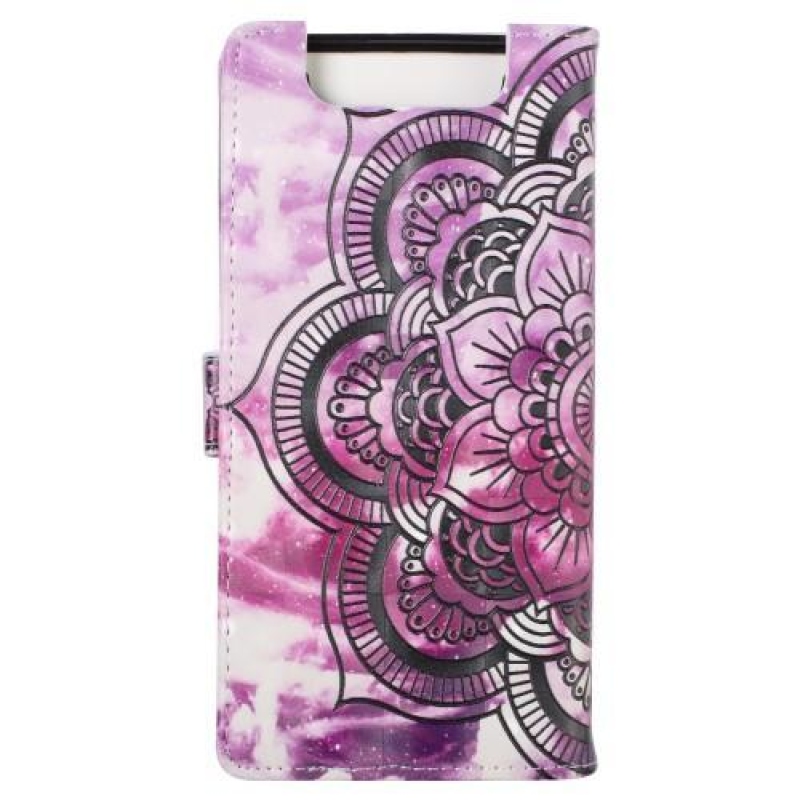 Mintás PU bőr pénztárca tok Samsung Galaxy A80-hoz - fekete virág