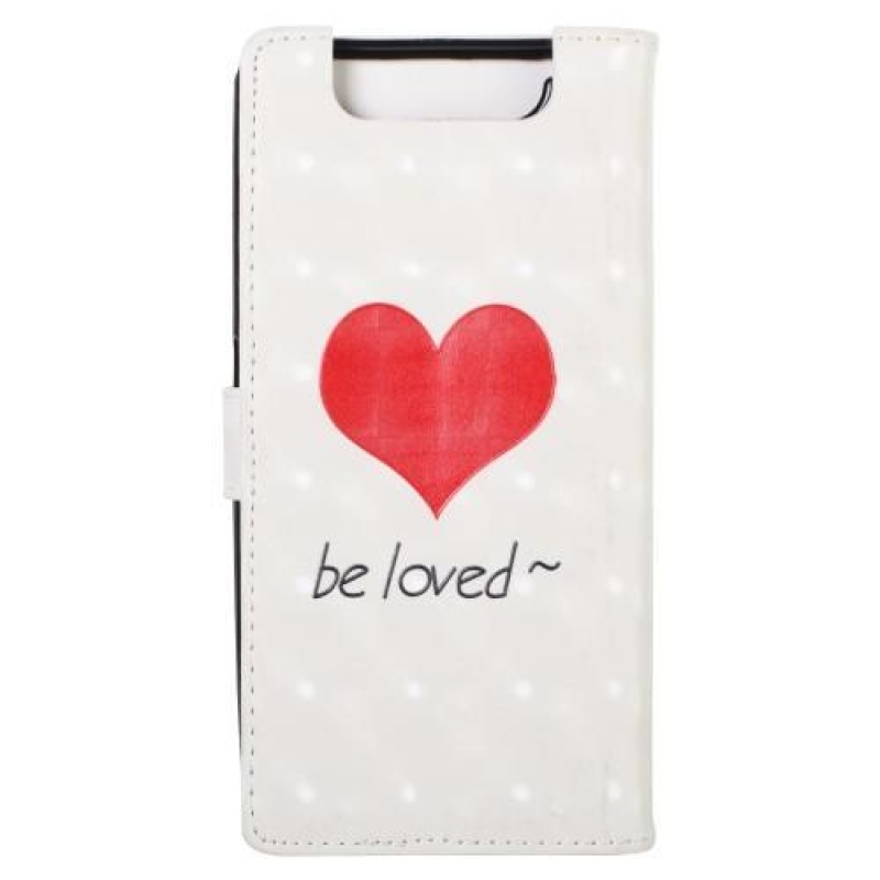 Mintás PU bőr pénztárca tok Samsung Galaxy A80-hoz - piros szívecske